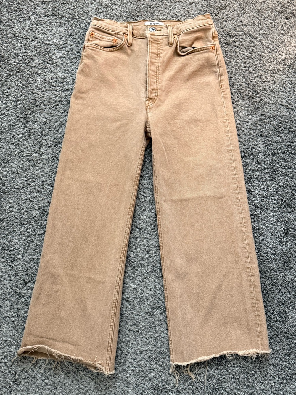 Re/Done High-Rise Wide Leg Jeans in Light Beige
